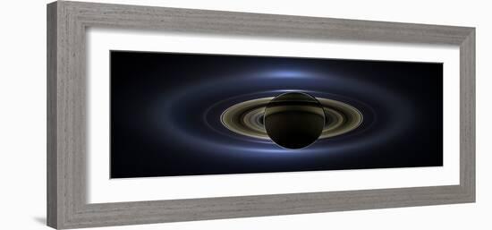 Panoramic Mosaic of the Saturn System Backlit by the Sun-null-Framed Photographic Print