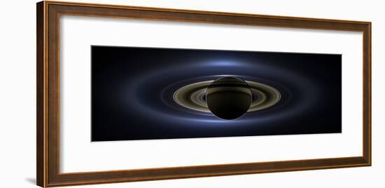 Panoramic Mosaic of the Saturn System Backlit by the Sun-null-Framed Photographic Print