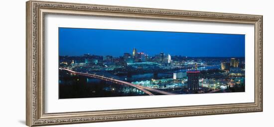 Panoramic Night Shot of Cincinnati Skyline and Lights-null-Framed Photographic Print