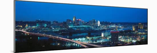 Panoramic Night Shot of Cincinnati Skyline and Lights-null-Mounted Photographic Print