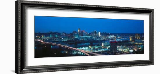 Panoramic Night Shot of Cincinnati Skyline and Lights-null-Framed Photographic Print