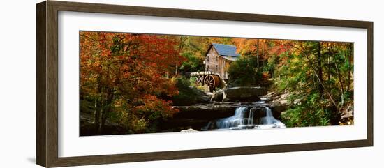 Panoramic of Glade Creek Grist Mil and Autumn Reflections and Waterfall in Babcock State Park, Wv-null-Framed Photographic Print