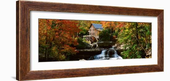 Panoramic of Glade Creek Grist Mil and Autumn Reflections and Waterfall in Babcock State Park, Wv-null-Framed Photographic Print