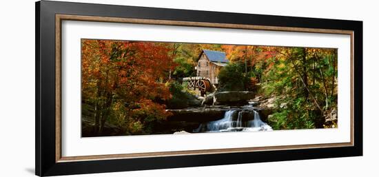 Panoramic of Glade Creek Grist Mil and Autumn Reflections and Waterfall in Babcock State Park, Wv-null-Framed Photographic Print