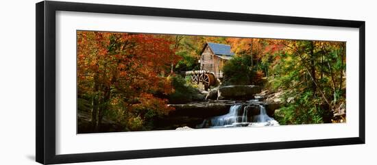 Panoramic of Glade Creek Grist Mil and Autumn Reflections and Waterfall in Babcock State Park, Wv-null-Framed Photographic Print