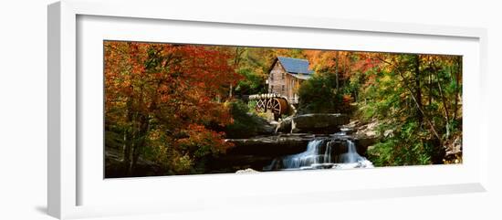 Panoramic of Glade Creek Grist Mil and Autumn Reflections and Waterfall in Babcock State Park, Wv-null-Framed Photographic Print