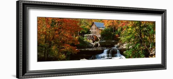 Panoramic of Glade Creek Grist Mil and Autumn Reflections and Waterfall in Babcock State Park, Wv-null-Framed Photographic Print