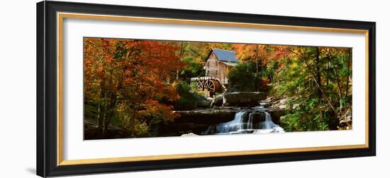 Panoramic of Glade Creek Grist Mil and Autumn Reflections and Waterfall in Babcock State Park, Wv-null-Framed Photographic Print