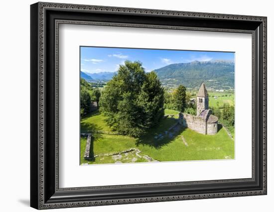 Panoramic of medieval Abbey of San Pietro in Vallate from drone, Piagno, Sondrio province, Lower Va-Roberto Moiola-Framed Photographic Print