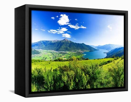 Panoramic of Monte Legnone and Alto Lario from green meadows above Lake Como-Roberto Moiola-Framed Premier Image Canvas