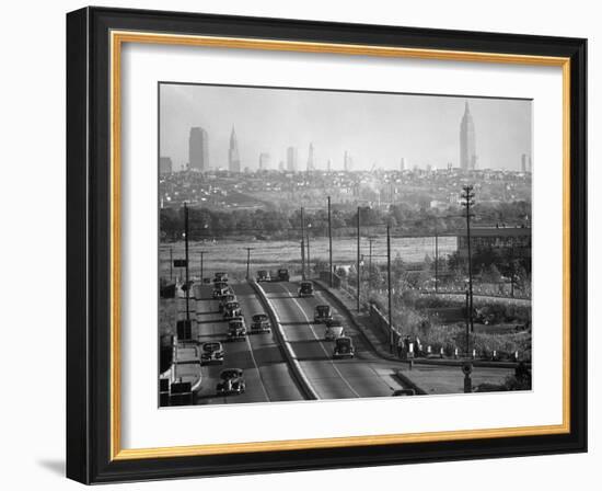 Panoramic of New York City Skyline Seen from New Jersey-Andreas Feininger-Framed Photographic Print