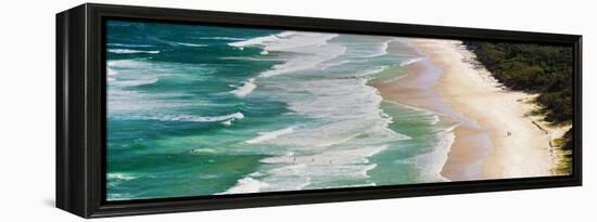 Panoramic Photo of Surfers Heading Out to Surf on Tallow Beach at Cape Byron Bay, Australia-Matthew Williams-Ellis-Framed Premier Image Canvas