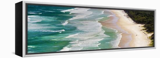 Panoramic Photo of Surfers Heading Out to Surf on Tallow Beach at Cape Byron Bay, Australia-Matthew Williams-Ellis-Framed Premier Image Canvas