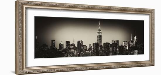Panoramic Skyline of the Skyscrapers of Manhattan by Night from Brooklyn-Philippe Hugonnard-Framed Photographic Print