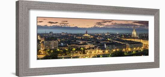 Panoramic View at Dusk, Turin, Piedmont, Italy-Stefano Politi Markovina-Framed Photographic Print