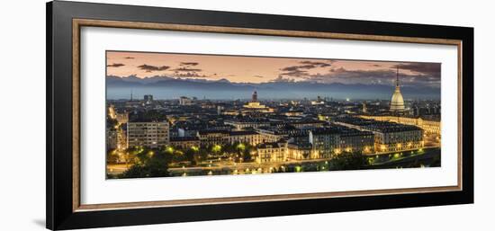 Panoramic View at Dusk, Turin, Piedmont, Italy-Stefano Politi Markovina-Framed Photographic Print