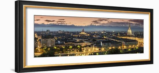 Panoramic View at Dusk, Turin, Piedmont, Italy-Stefano Politi Markovina-Framed Photographic Print