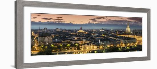 Panoramic View at Dusk, Turin, Piedmont, Italy-Stefano Politi Markovina-Framed Photographic Print