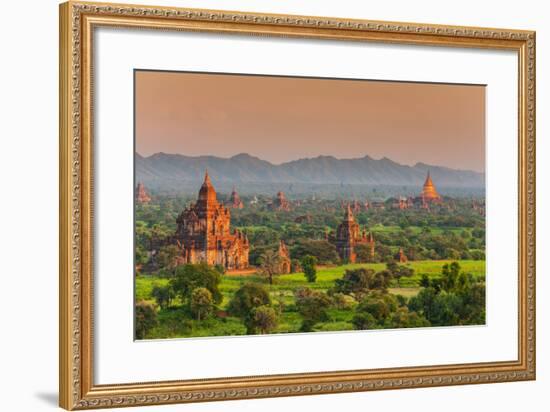 Panoramic View at Sunset over the Ancient Temples and Pagodas, Bagan, Myanmar or Burma-Stefano Politi Markovina-Framed Photographic Print