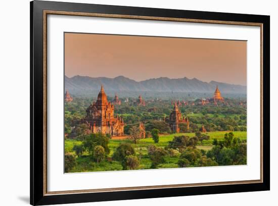 Panoramic View at Sunset over the Ancient Temples and Pagodas, Bagan, Myanmar or Burma-Stefano Politi Markovina-Framed Photographic Print