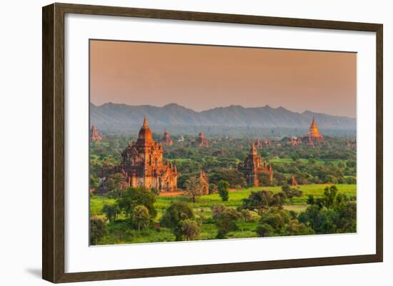 Panoramic View at Sunset over the Ancient Temples and Pagodas, Bagan, Myanmar or Burma-Stefano Politi Markovina-Framed Photographic Print