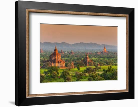 Panoramic View at Sunset over the Ancient Temples and Pagodas, Bagan, Myanmar or Burma-Stefano Politi Markovina-Framed Photographic Print