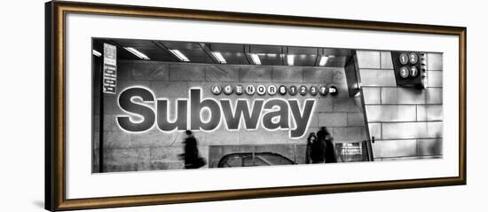 Panoramic View - Entrance of a Subway Station in Times Square - Urban Street Scene by Night-Philippe Hugonnard-Framed Photographic Print