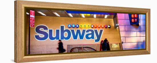 Panoramic View - Entrance of a Subway Station in Times Square - Urban Street Scene by Night-Philippe Hugonnard-Framed Premier Image Canvas