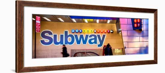 Panoramic View - Entrance of a Subway Station in Times Square - Urban Street Scene by Night-Philippe Hugonnard-Framed Photographic Print