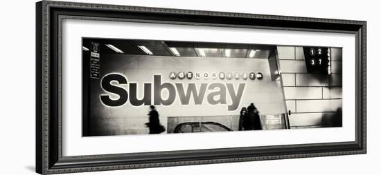 Panoramic View - Entrance of a Subway Station in Times Square - Urban Street Scene by Night-Philippe Hugonnard-Framed Photographic Print