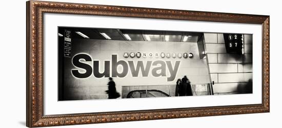 Panoramic View - Entrance of a Subway Station in Times Square - Urban Street Scene by Night-Philippe Hugonnard-Framed Photographic Print