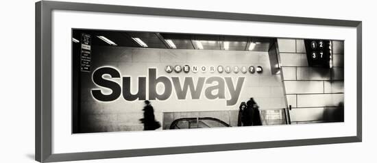 Panoramic View - Entrance of a Subway Station in Times Square - Urban Street Scene by Night-Philippe Hugonnard-Framed Photographic Print