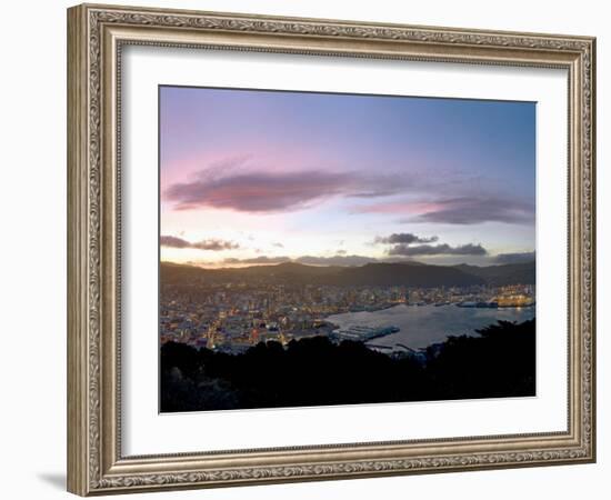 Panoramic View from Mount Victoria at Sunset, of Wellington, North Island, New Zealand-Don Smith-Framed Photographic Print