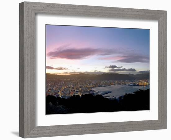 Panoramic View from Mount Victoria at Sunset, of Wellington, North Island, New Zealand-Don Smith-Framed Photographic Print