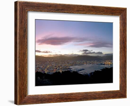 Panoramic View from Mount Victoria at Sunset, of Wellington, North Island, New Zealand-Don Smith-Framed Photographic Print