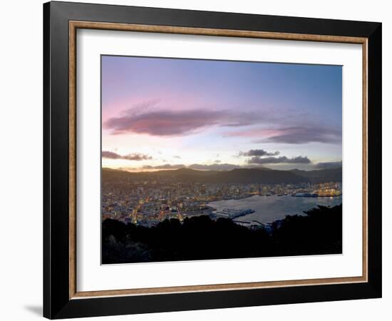 Panoramic View from Mount Victoria at Sunset, of Wellington, North Island, New Zealand-Don Smith-Framed Photographic Print