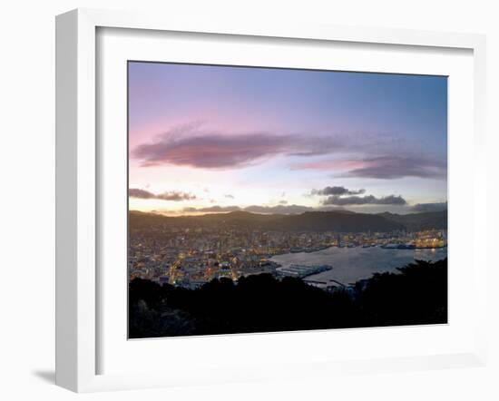 Panoramic View from Mount Victoria at Sunset, of Wellington, North Island, New Zealand-Don Smith-Framed Photographic Print