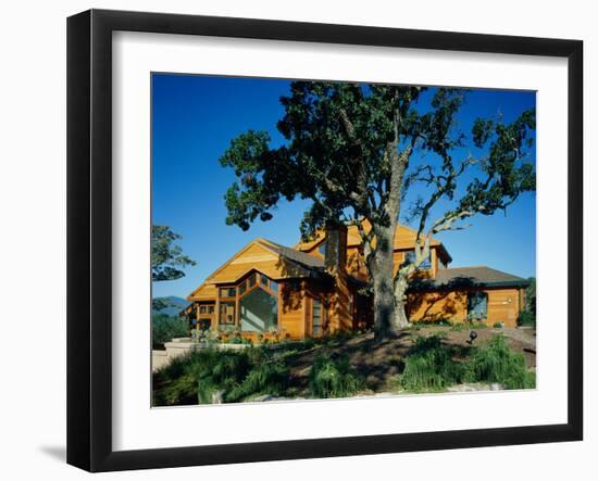 Panoramic View of a Log Cabin on a Hill-null-Framed Photographic Print