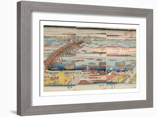 Panoramic View of a Summer Evening at Ryogoku Bridge, C.1832-34-Utagawa Hiroshige-Framed Giclee Print