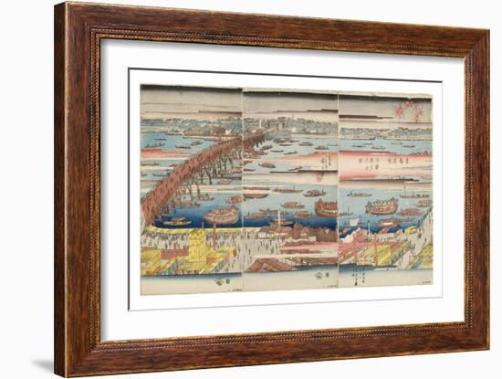 Panoramic View of a Summer Evening at Ryogoku Bridge, C.1832-34-Utagawa Hiroshige-Framed Giclee Print