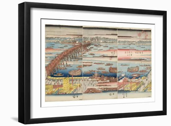 Panoramic View of a Summer Evening at Ryogoku Bridge, C.1832-34-Utagawa Hiroshige-Framed Giclee Print