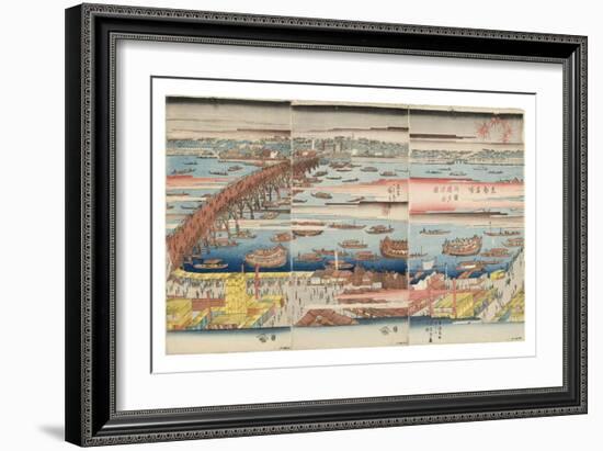 Panoramic View of a Summer Evening at Ryogoku Bridge, C.1832-34-Utagawa Hiroshige-Framed Giclee Print