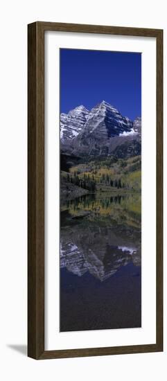 Panoramic View of Autumn Colors of Aspens Reflecting in Lake under Maroon Bells-null-Framed Premium Photographic Print