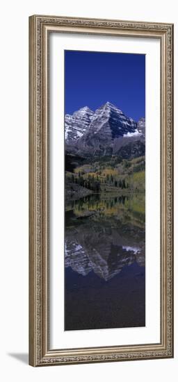 Panoramic View of Autumn Colors of Aspens Reflecting in Lake under Maroon Bells-null-Framed Photographic Print