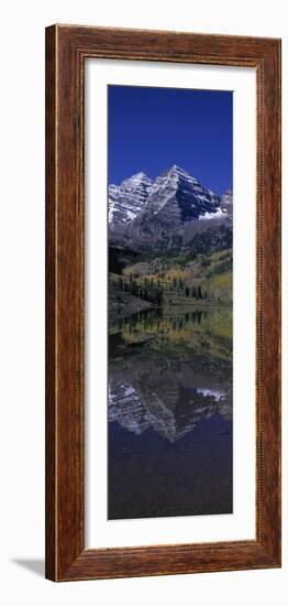 Panoramic View of Autumn Colors of Aspens Reflecting in Lake under Maroon Bells-null-Framed Photographic Print