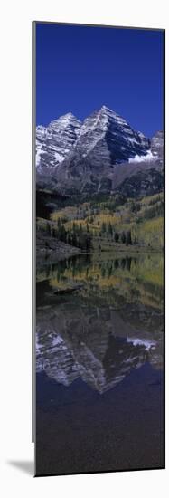 Panoramic View of Autumn Colors of Aspens Reflecting in Lake under Maroon Bells-null-Mounted Photographic Print