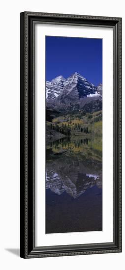 Panoramic View of Autumn Colors of Aspens Reflecting in Lake under Maroon Bells-null-Framed Photographic Print