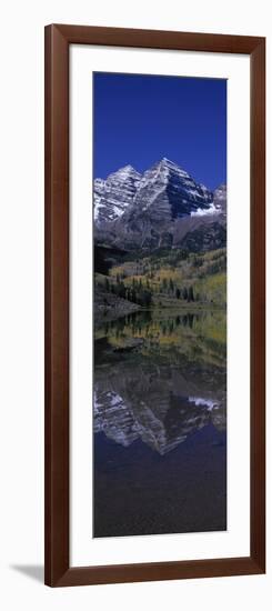 Panoramic View of Autumn Colors of Aspens Reflecting in Lake under Maroon Bells-null-Framed Photographic Print