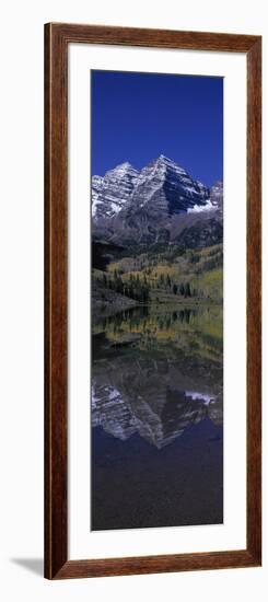 Panoramic View of Autumn Colors of Aspens Reflecting in Lake under Maroon Bells-null-Framed Photographic Print