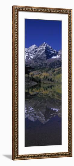 Panoramic View of Autumn Colors of Aspens Reflecting in Lake under Maroon Bells-null-Framed Photographic Print